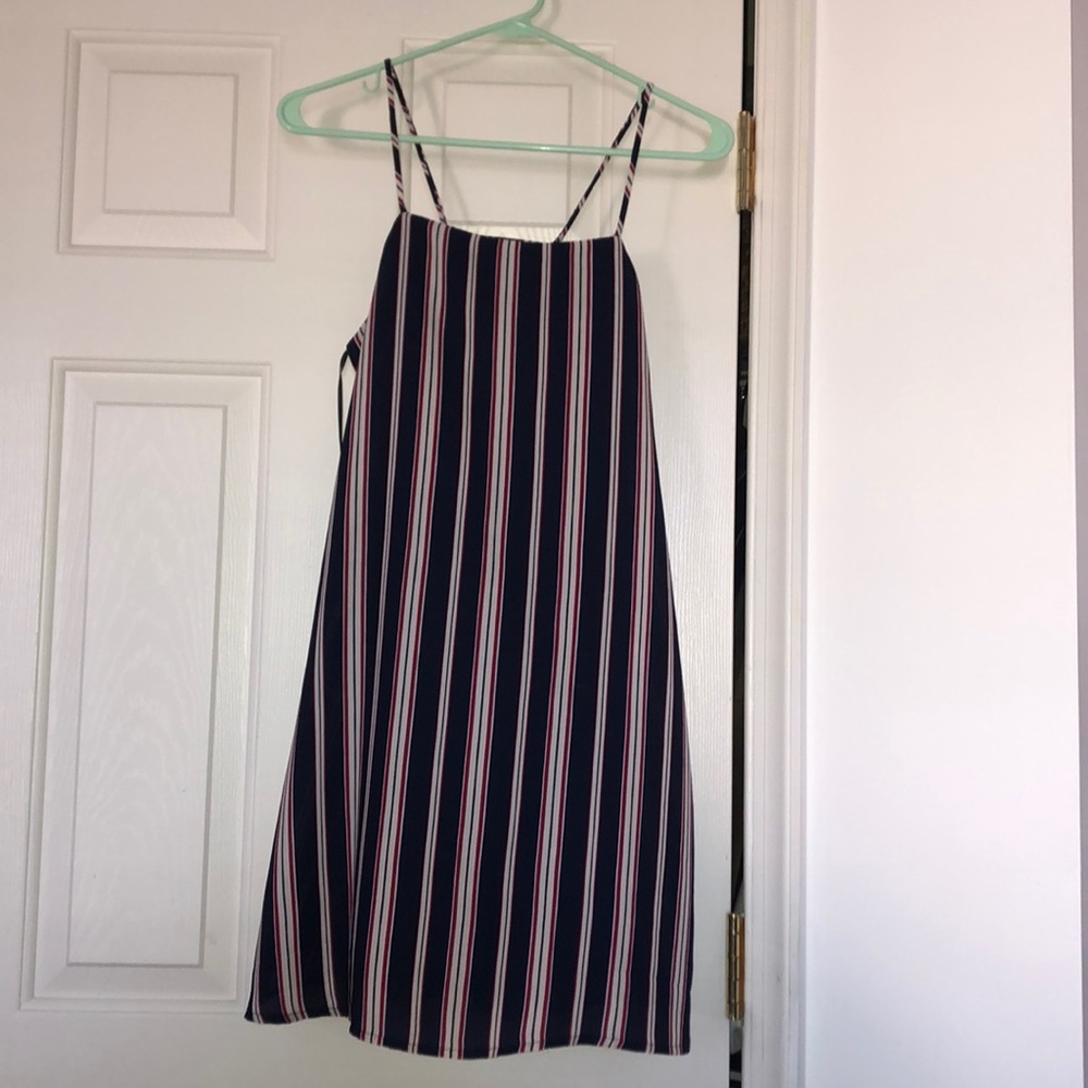 Red, white, blue striped dress